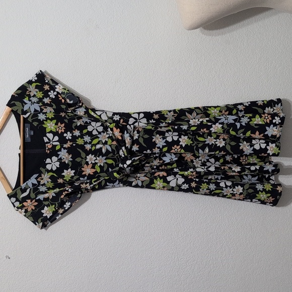 ModCloth Befits Your Brilliance Cap Sleeve Floral Dress Waist Tie Navy Blue - Picture 2 of 14